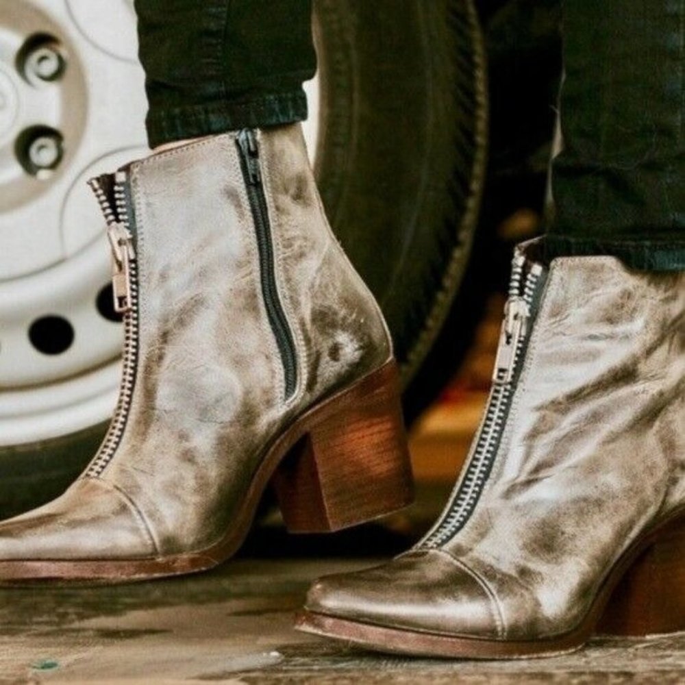 Freebird By Steven Womens Claire Ankle Zipper Boots Distressed Leather Size 10 - Picture 1 of 6